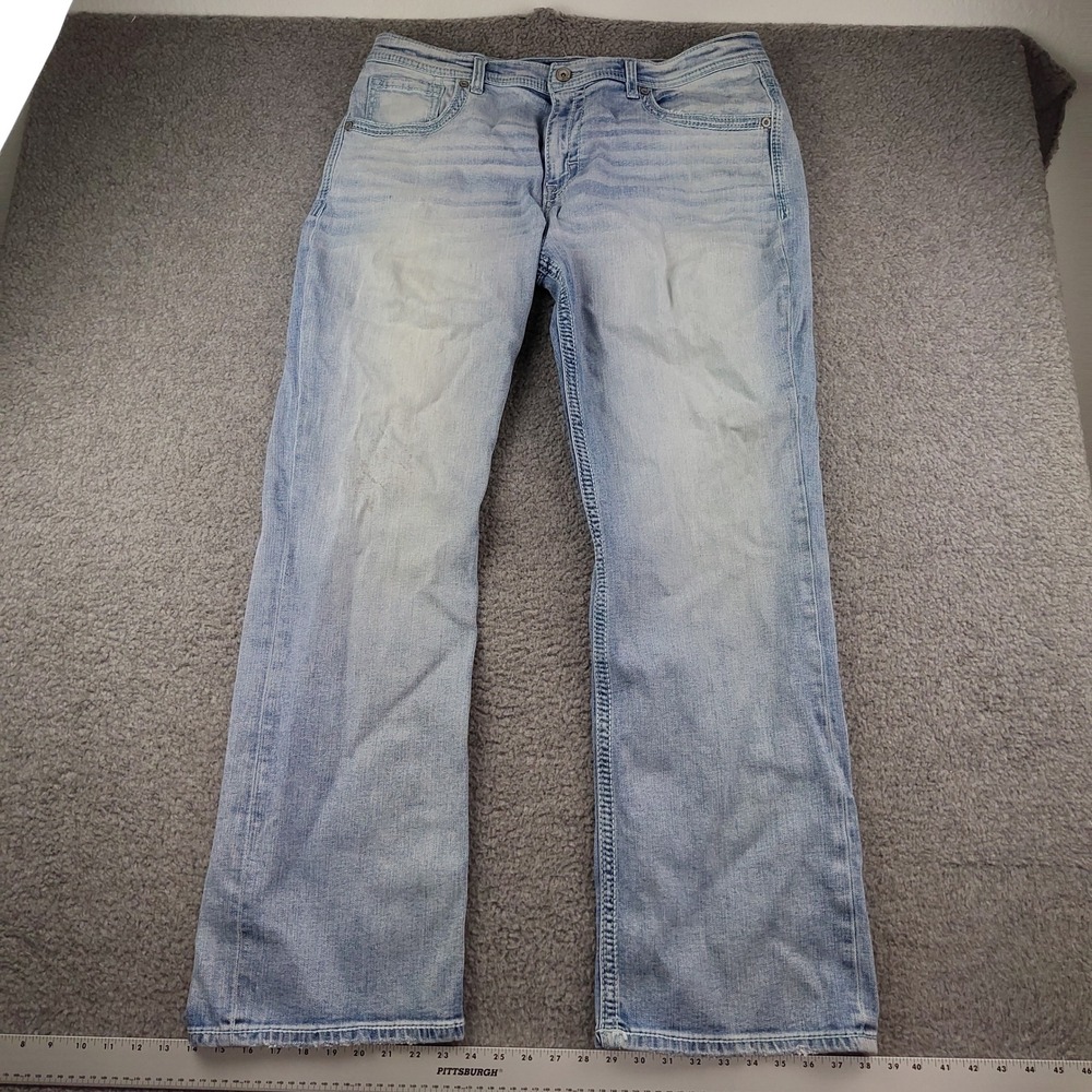 BKE Jeans Mens 38x34 Tyler Bootcut Blue Light Wash Stretch Faded
